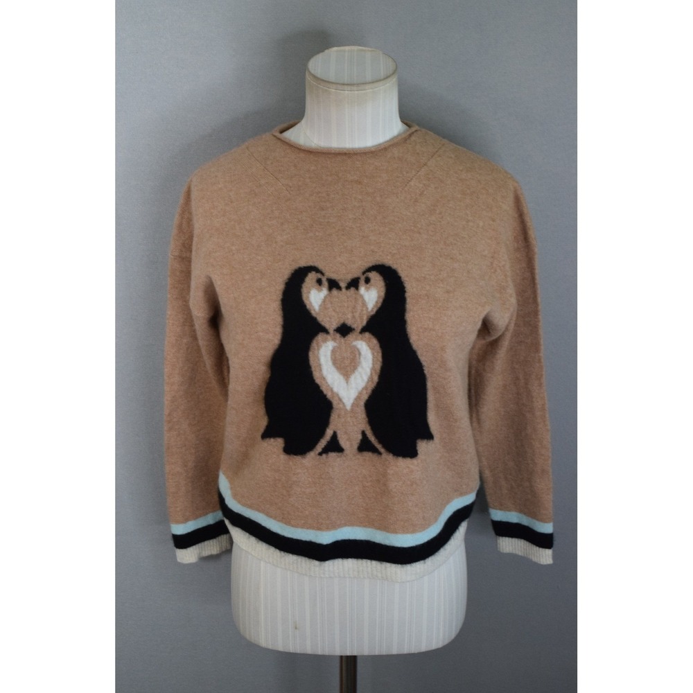 Maeve Anthropologie Cute Critter Graphic Cashmere Sweater Small Tan Penguin